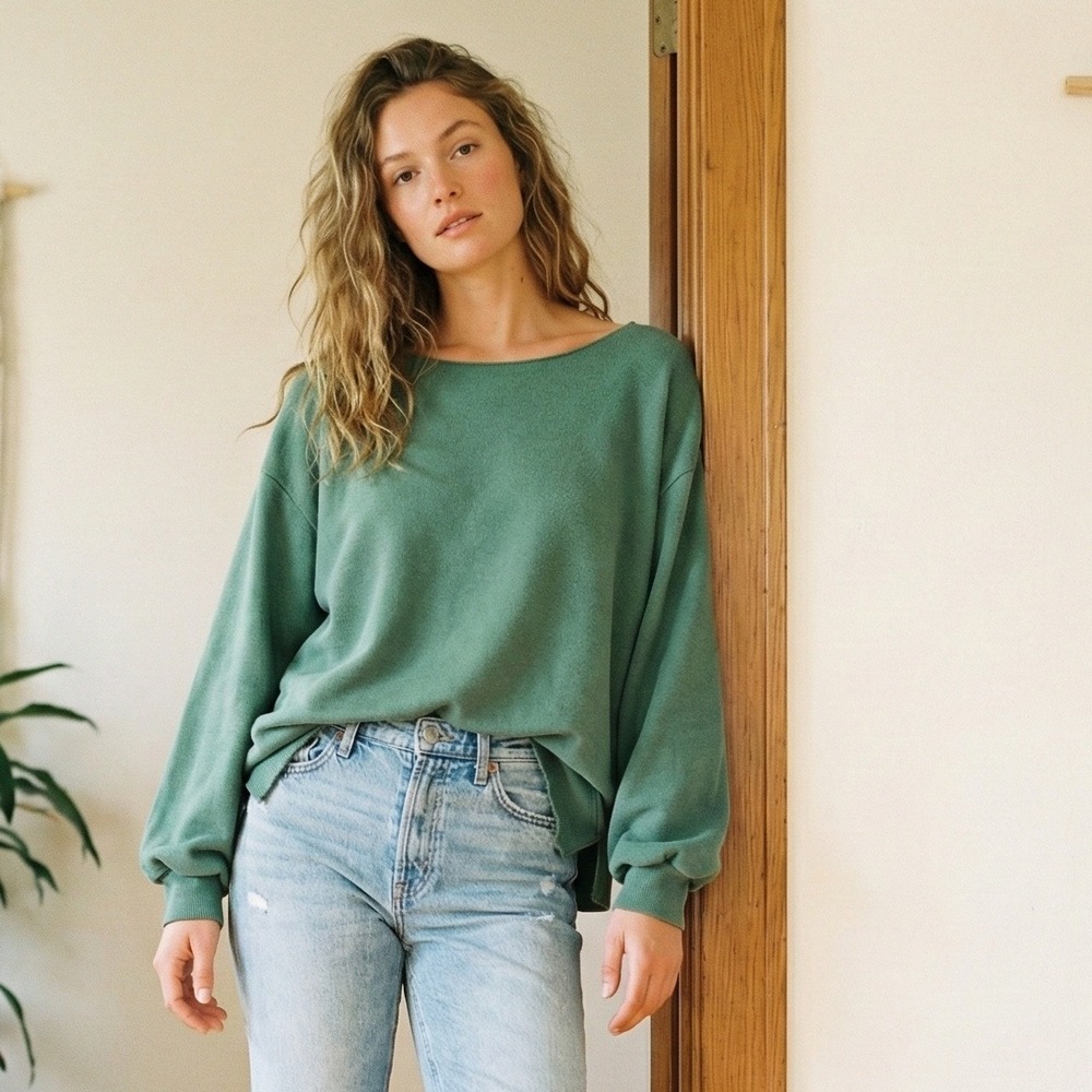 Anthropologie Pilcro Sweatshirt Womens Medium Boatneck‎ Relaxed Fit Green